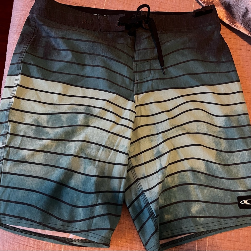 O'Neill Black and Blue Striped Board Shorts